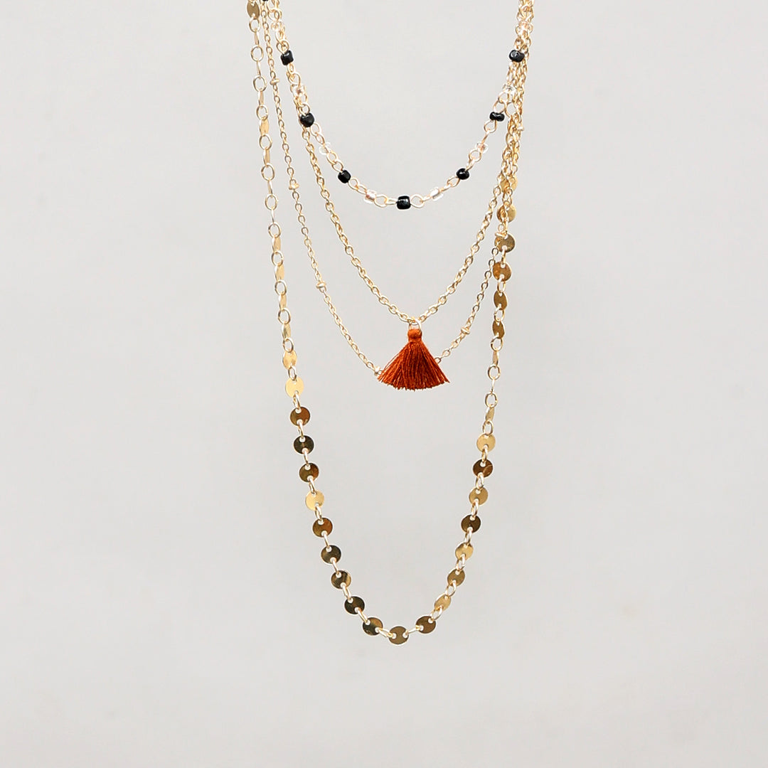 Gold-Toned Sequenced & Layered Gold Necklace