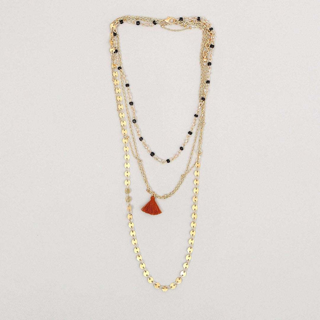 Gold-Toned Sequenced & Layered Gold Necklace