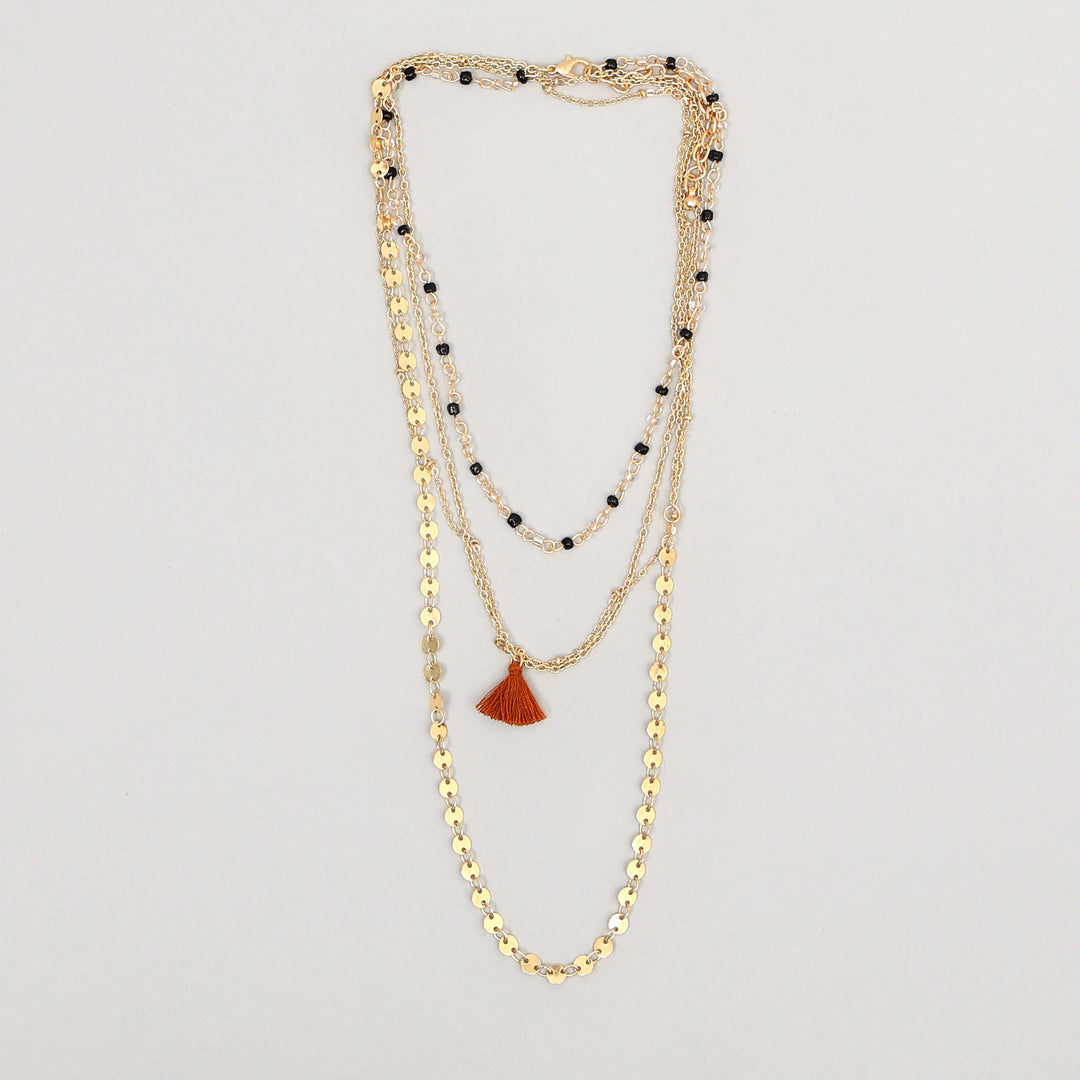 Gold-Toned Sequenced & Layered Gold Necklace