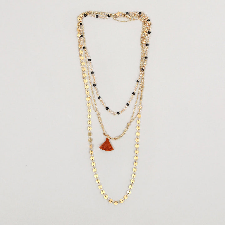 Gold-Toned Sequenced & Layered Gold Necklace