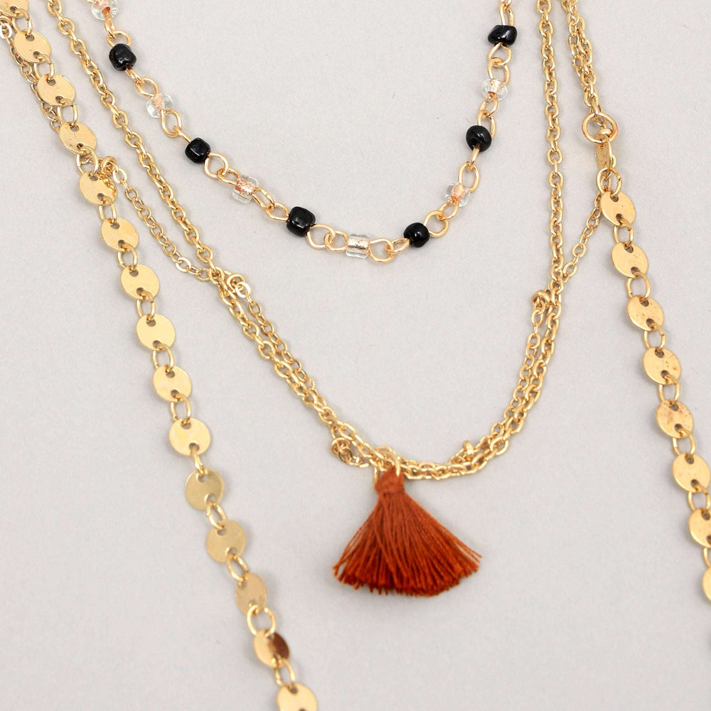 Gold-Toned Sequenced & Layered Gold Necklace