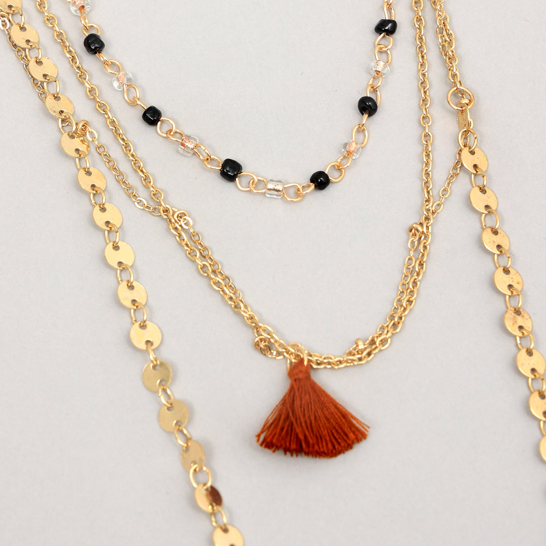Gold-Toned Sequenced & Layered Gold Necklace