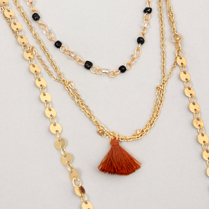 Gold-Toned Sequenced & Layered Gold Necklace