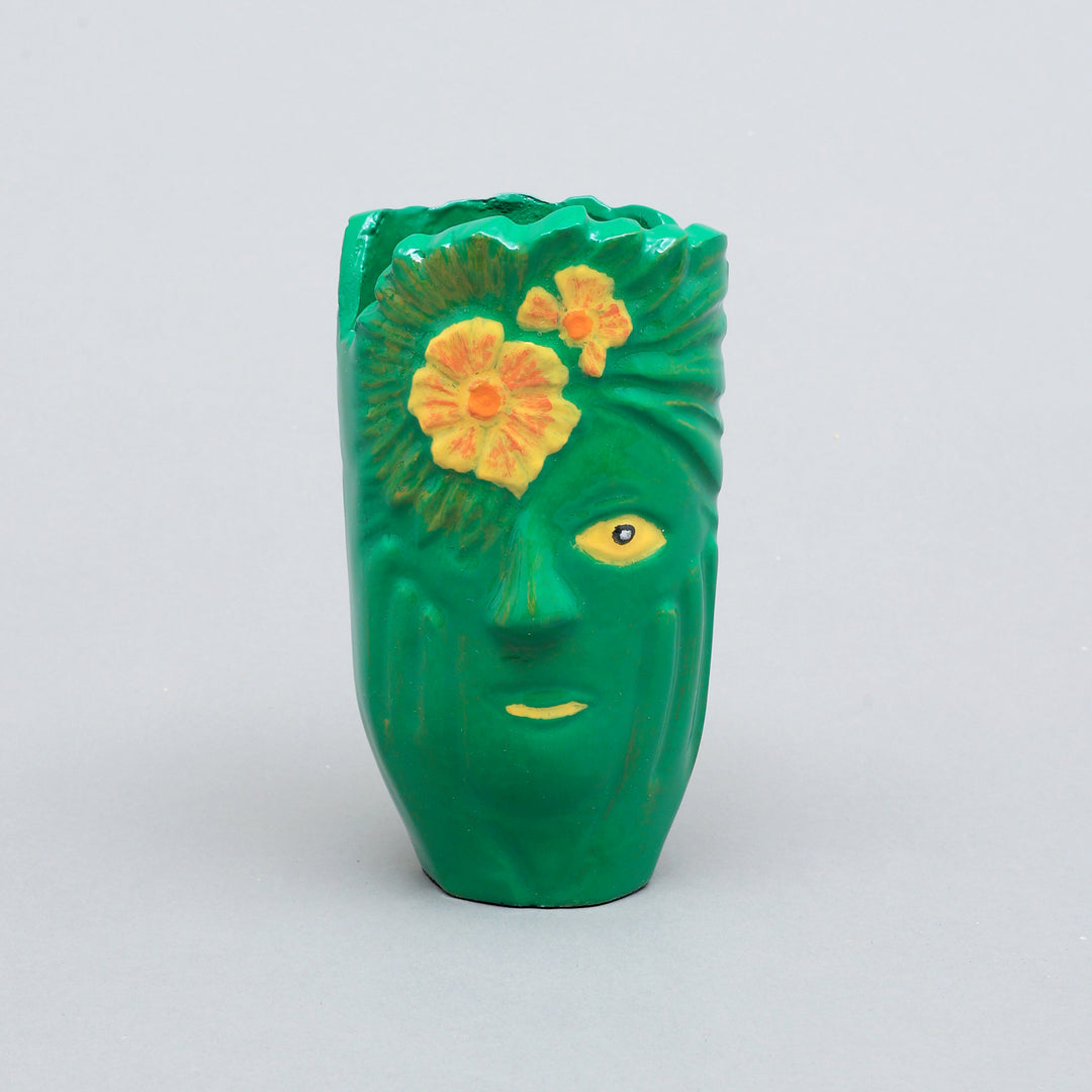 Aluminium Face Vase - Dark Green, Yellow & Orange