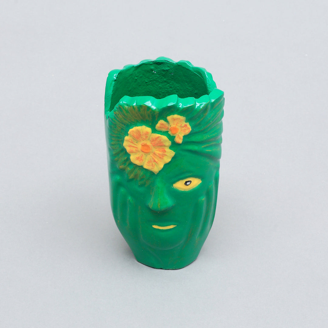 Aluminium Face Vase - Dark Green, Yellow & Orange