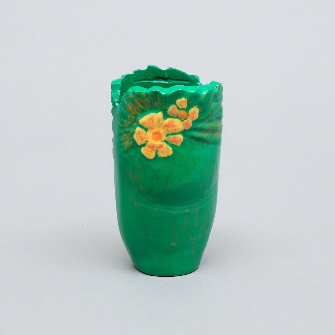 Aluminium Face Vase - Dark Green, Yellow & Orange