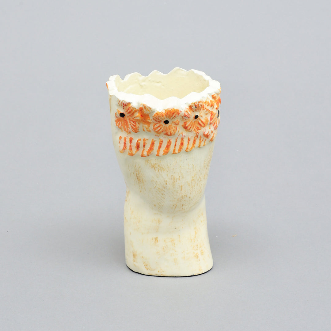 Aluminum Flower Vase - Snow White & Dark Salmon Orange