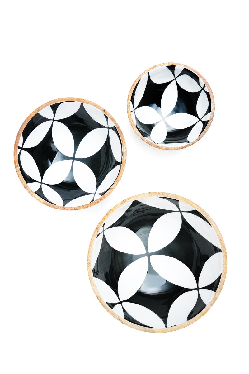 S/3-WOODEN BOWL/FLORAL PATTERN