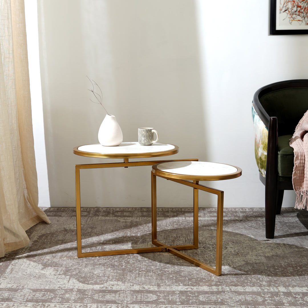 2 Tier Round Table With Marble Top
