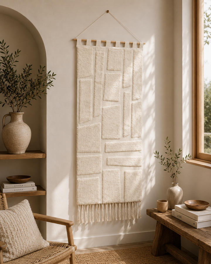 Beige Block Tufted Wall Hanging | Geometric Cotton Wall Art