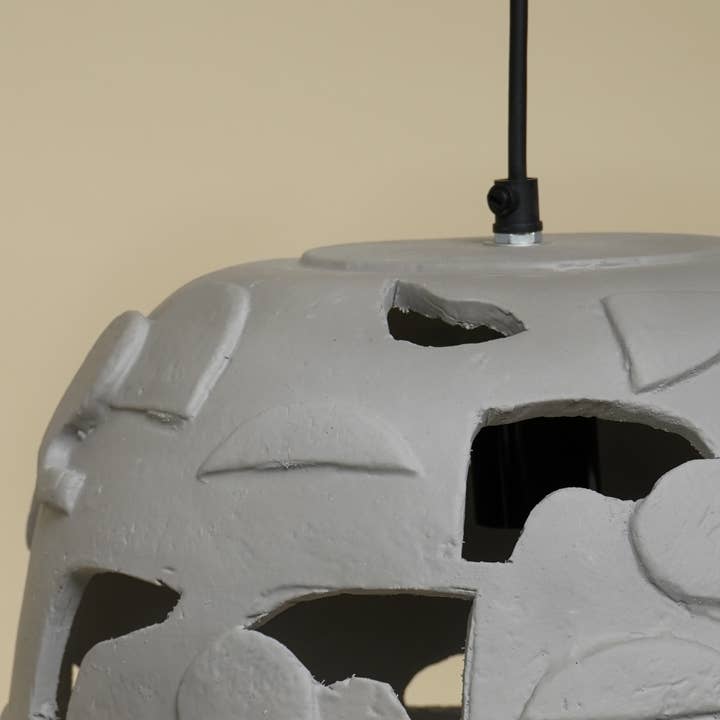 Grey Paper Mache Pendant Lamp Textured Finish
