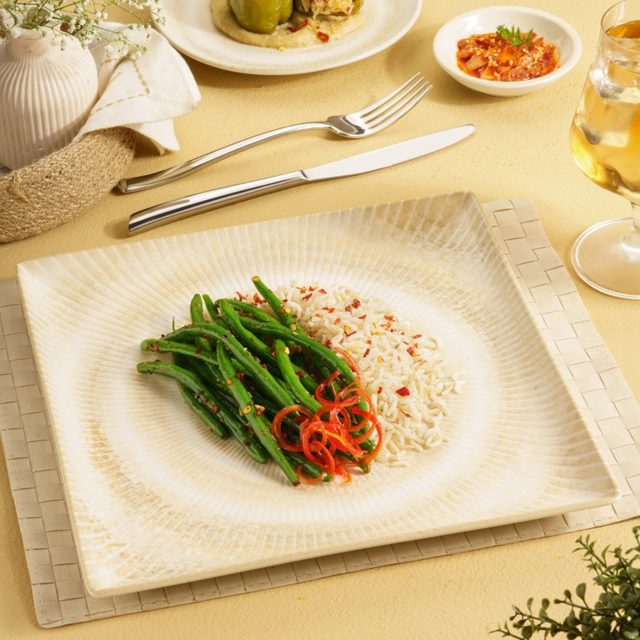Paros Shell Sand Juliet Square Porcelain Platter with Foot 27 × 27cm – Set of 6 | Professional Hospitality Serving Platter