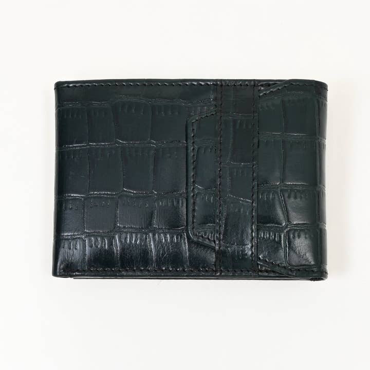 Men’s Leather Wallet 3B Scrgrn – Premium Green Croc Look Napa Leather Wallet with Coin Pocket & 6 Card Slots | Luxury Slim Bifold Design