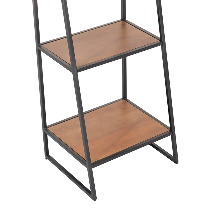 Modern Step Shelf – Mango Wood & Black Metal – Freestanding Storage Unit