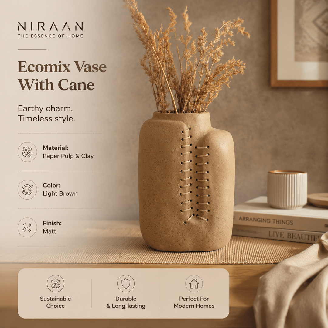Niraan Handcrafted Ecomix Cane Vase - Eco-Friendly Floral Accent Piece