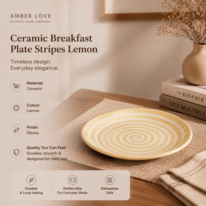 Ceramic Breakfast Plate with Lemon Stripes