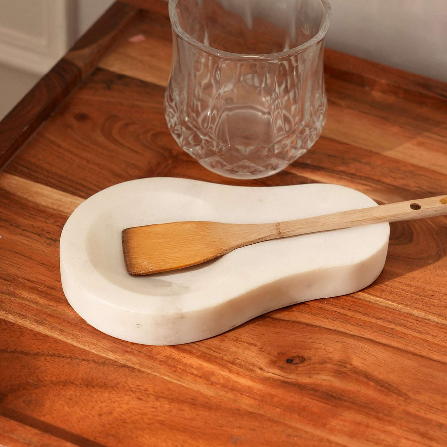Bela White Marble Spoon Rest Kitchen Utensil Holder