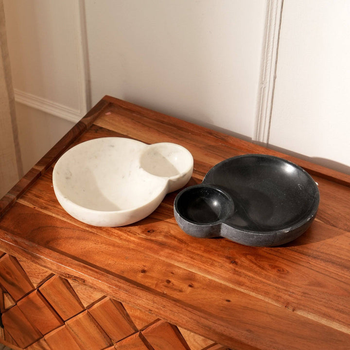 Black Stone Two-Compartment Serving Dish