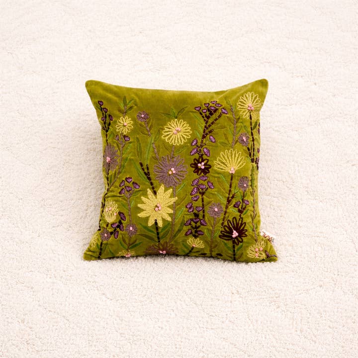 Velvet Cotton Cushion- Sia Green- 45x45 cm