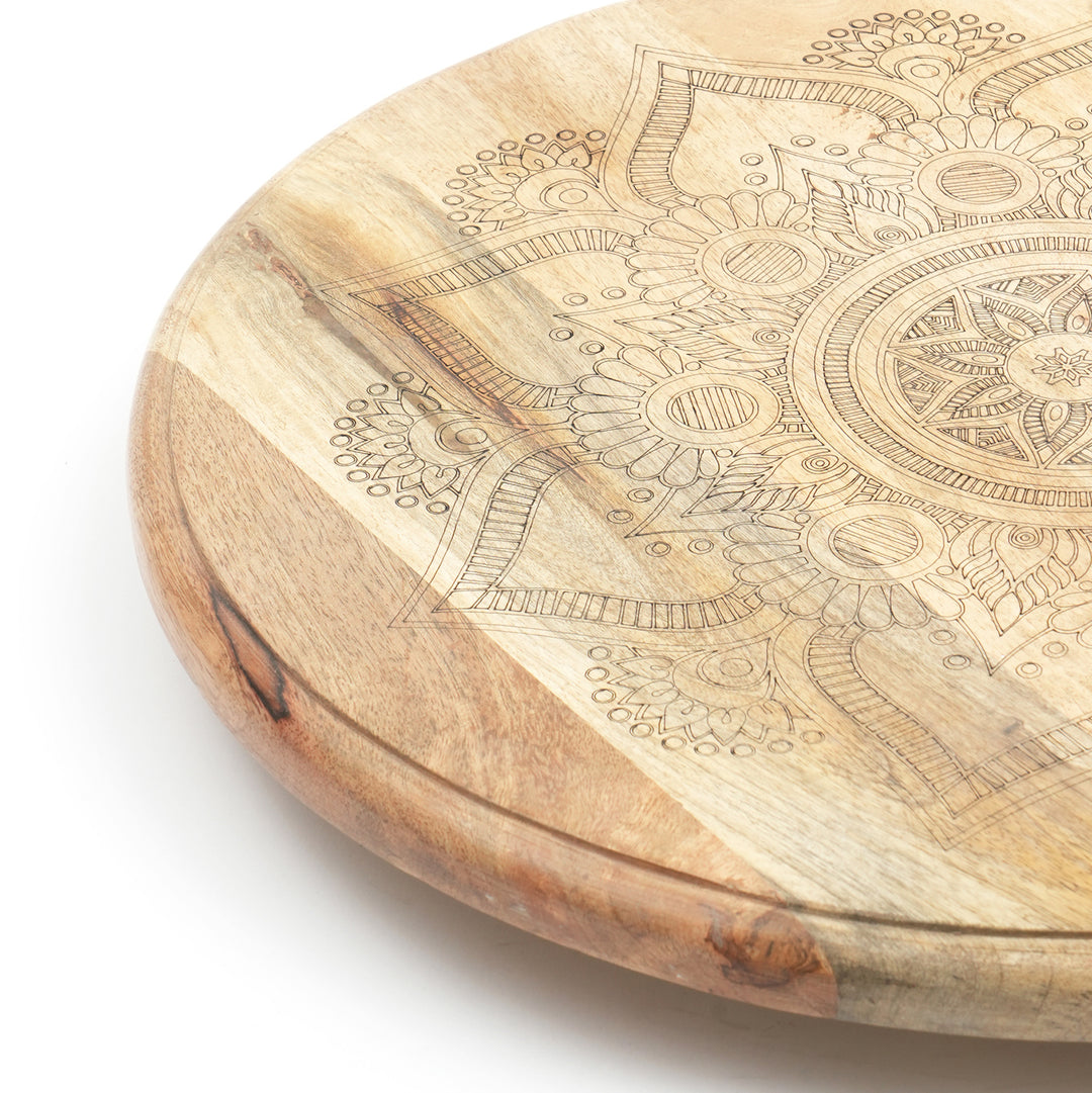 Vassoio girevole in legno Mandala dorato Lazy Susan