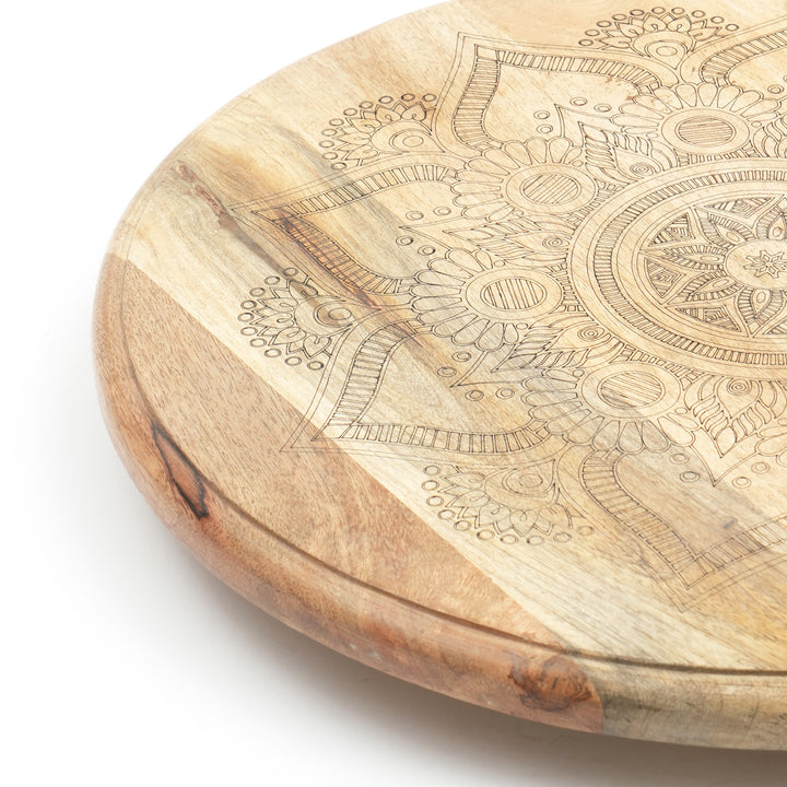 Vassoio girevole in legno Mandala dorato Lazy Susan