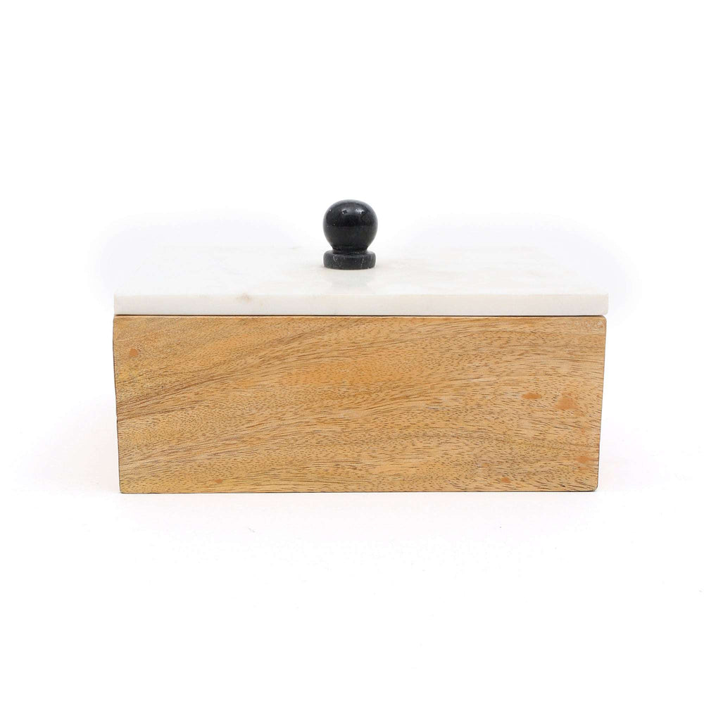 Kobe Small Decorative Storage Box Mango Wood White Marble Lid