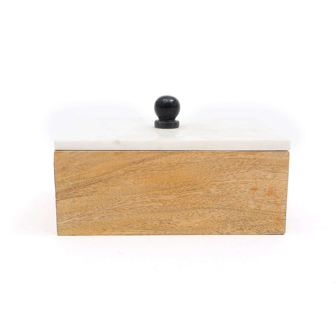 Kobe Small Decorative Storage Box Mango Wood White Marble Lid