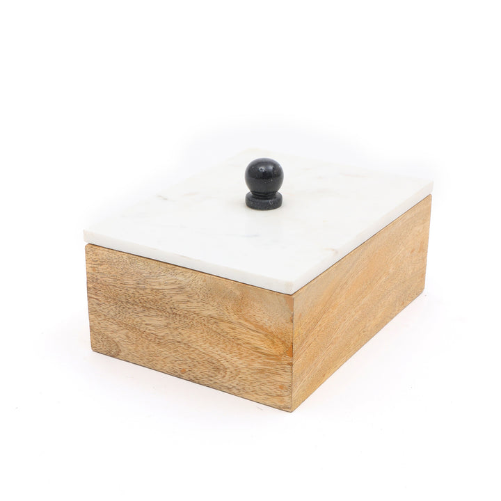 Kobe kleine dekorative Aufbewahrungsbox Mangoholz weißer Marmordeckel