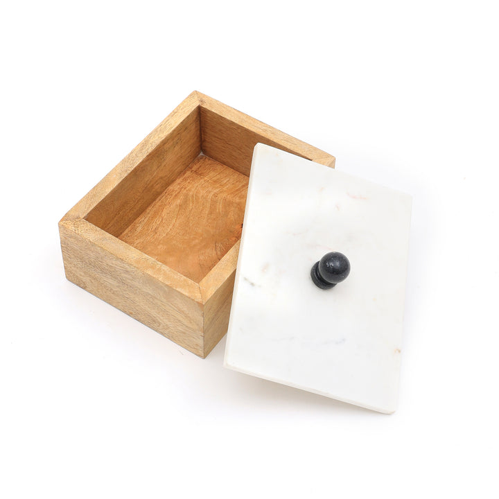 Kobe kleine dekorative Aufbewahrungsbox Mangoholz weißer Marmordeckel