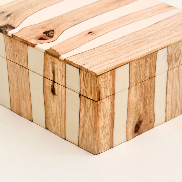 White Striped Wooden Decorative Box