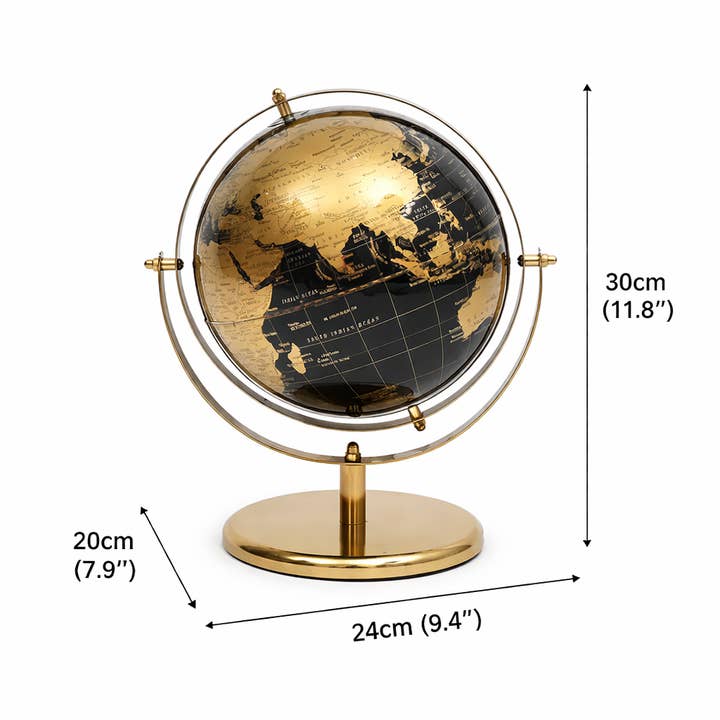 World Globe Decorative Metal Table Accent | Gold & Black