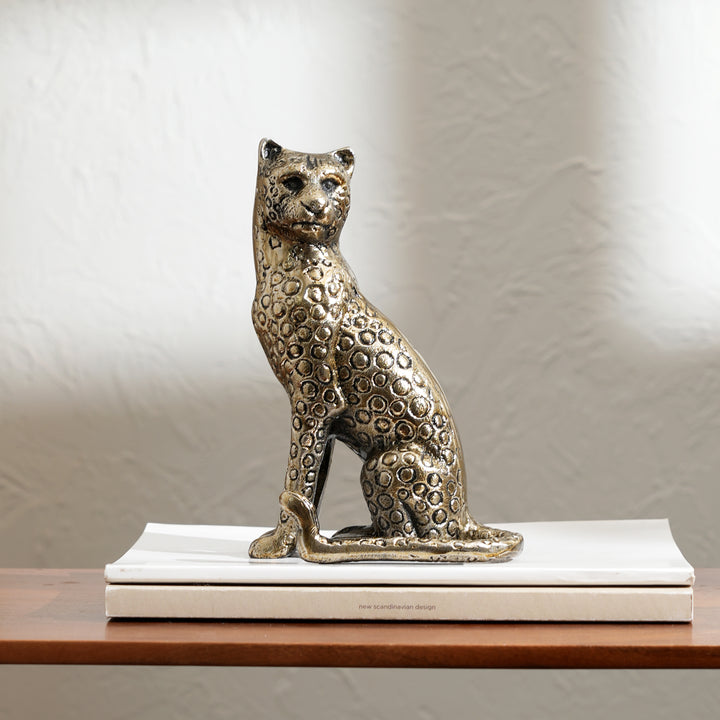 Regal Cheetah Figurine | Handcrafted Aluminum Home Décor |Gold