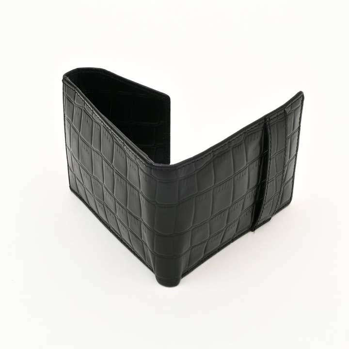Men’s Leather Wallet 3B Scrblk – Premium Black Croc Look Napa Leather Wallet with Coin Pocket & 6 Card Slots | Luxury Slim Bifold Design