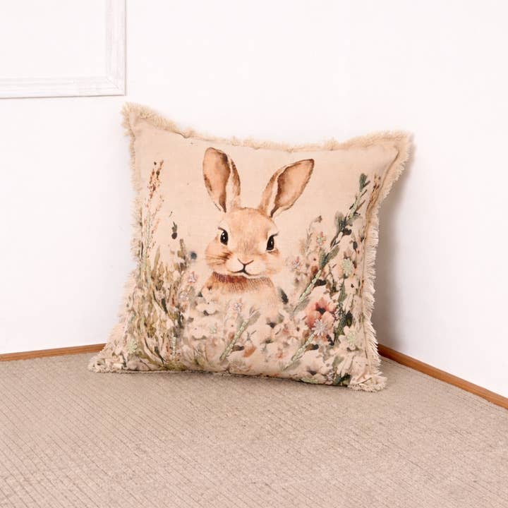 Embroidered Cotton Cushion- Bunny Floral Design- 45x45 cm