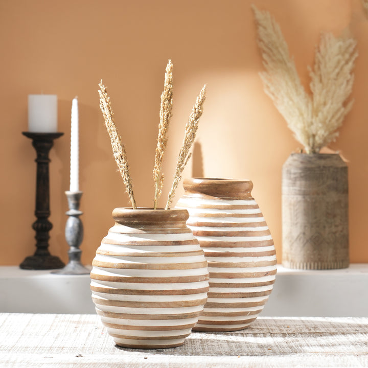 Wooden Decorative Vase – Rustic and Elegant Home Accent - 2808-32