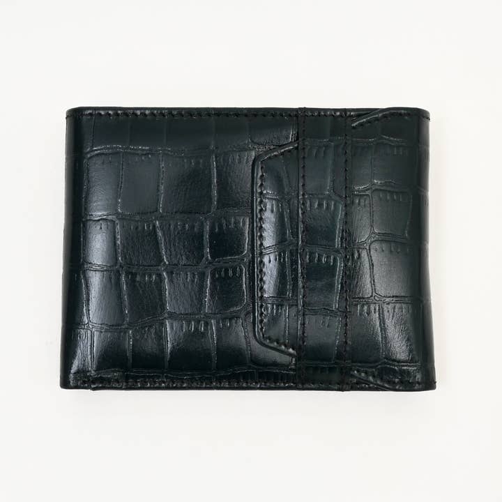 Men’s Leather Wallet 3S Scrgrn – Premium Green Croc Look Napa Leather Wallet with Coin Pocket & 6 Card Slots | Luxury Handcrafted Slim Wallet