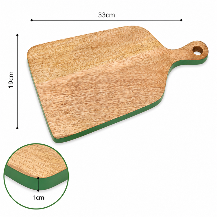 Mango Wood Serving Board with Green Edge Handle Design