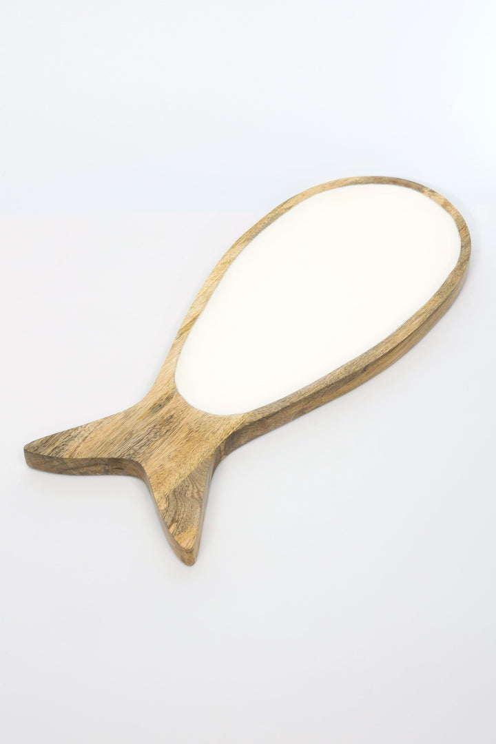 Vassoi a forma di pesce in legno con smalto bianco – Piatto da portata elegante e unico
