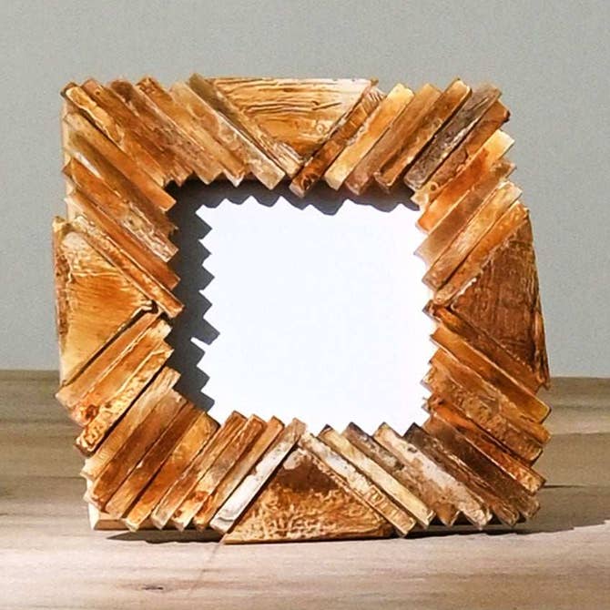 Rustic Handcrafted Mosaic Wood Photo Frame | Natural Wooden Picture Frame | Wall & Tabletop Decor | Farmhouse Bohemian G