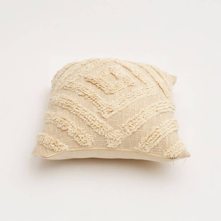 DiamondNest Tufted Cotton Cushion – Natural 40 × 40 cm