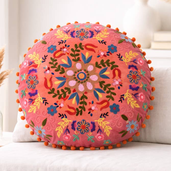 Embroidered Cotton Cushion- Floral Design- 50x50 cm