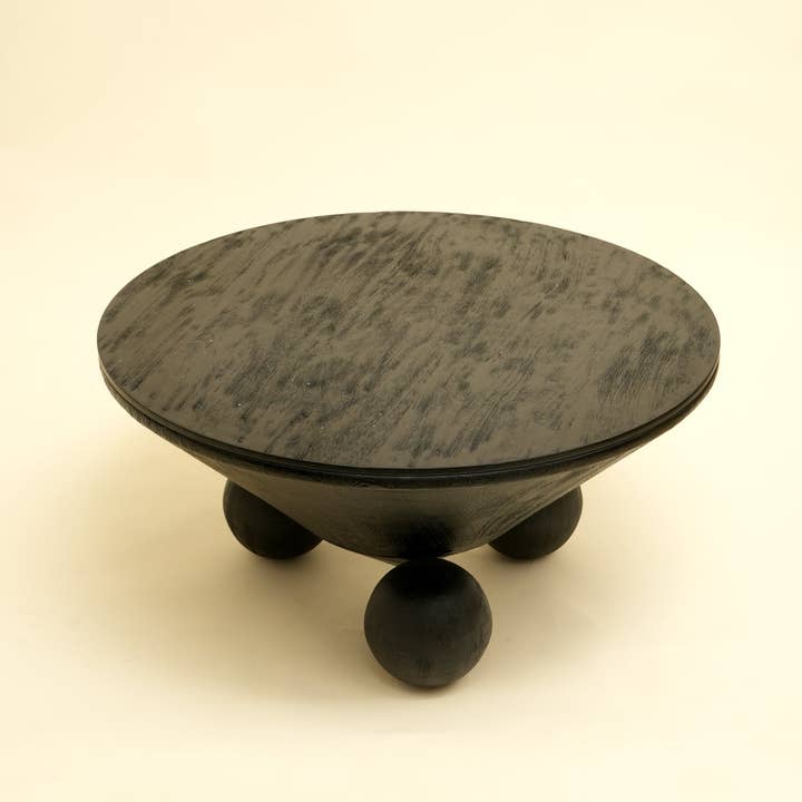 Modern Wood & Metal Coffee Table – Round Mango Wood Centre Table with Sculptural Base