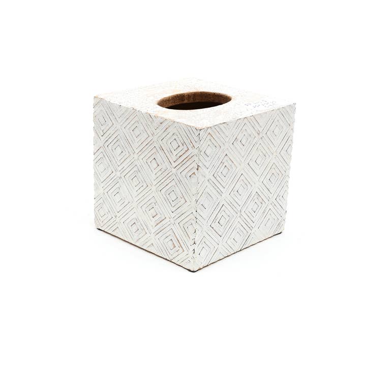 Ronald White Mango Wood Tissue Box Cover | Modern Decorative Facial Tissue Dispenser Holder for Home, Office, Bathroom