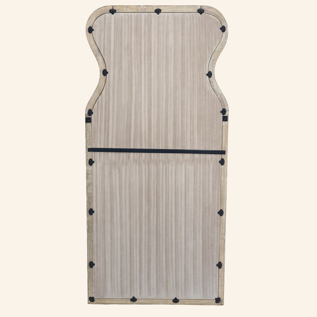 Curved Neck Wall Mirror in Antique White Mango Wood Frame