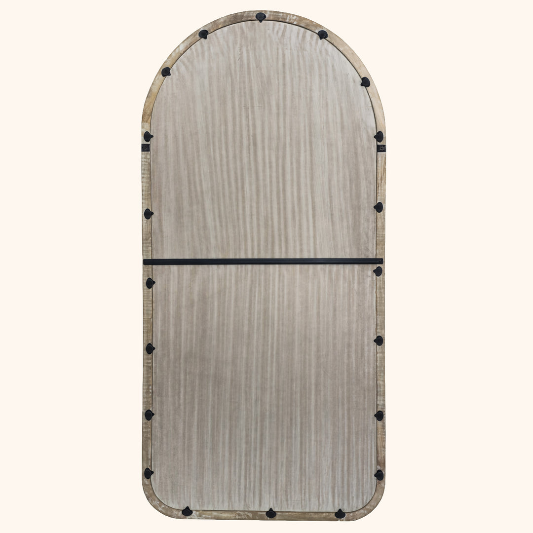 Semi Round Wall Mirror in Antique White Mango Wood Frame