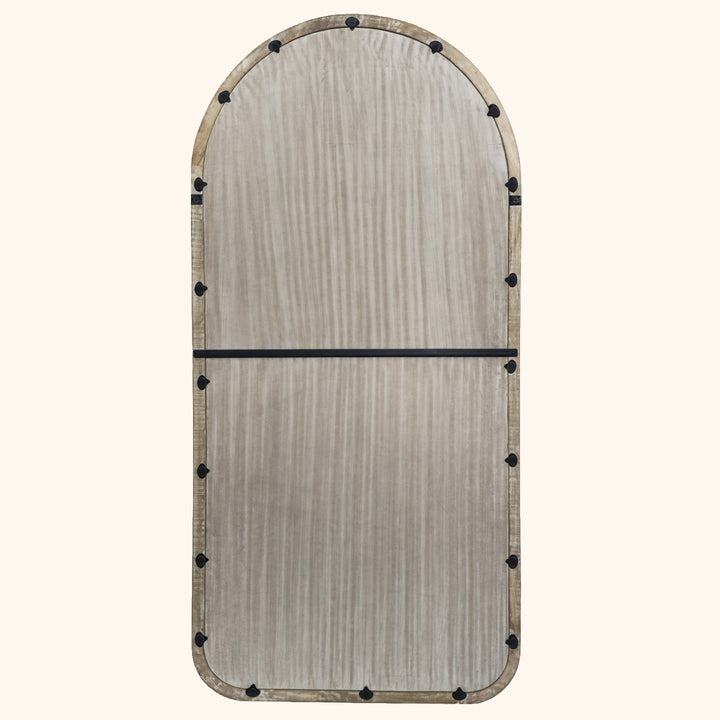 Semi Round Wall Mirror in Antique White Mango Wood Frame