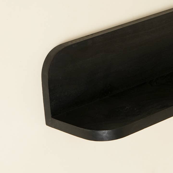 Modern Floating Wall Shelf – Black Display Shelf with Mapa Burl Veneer | Medium