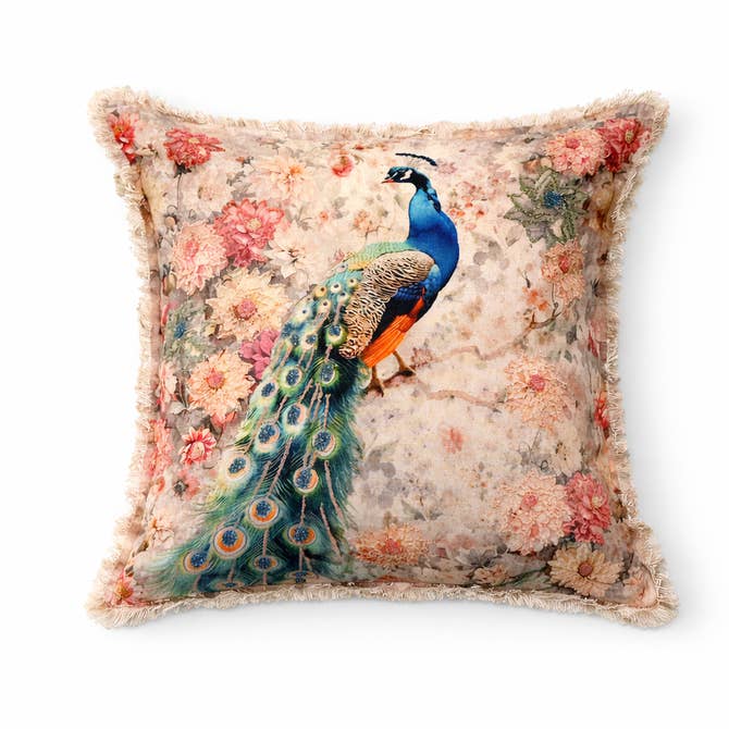 Cotton Cushion- Elina Peacock Floral Design- 45x45 cm