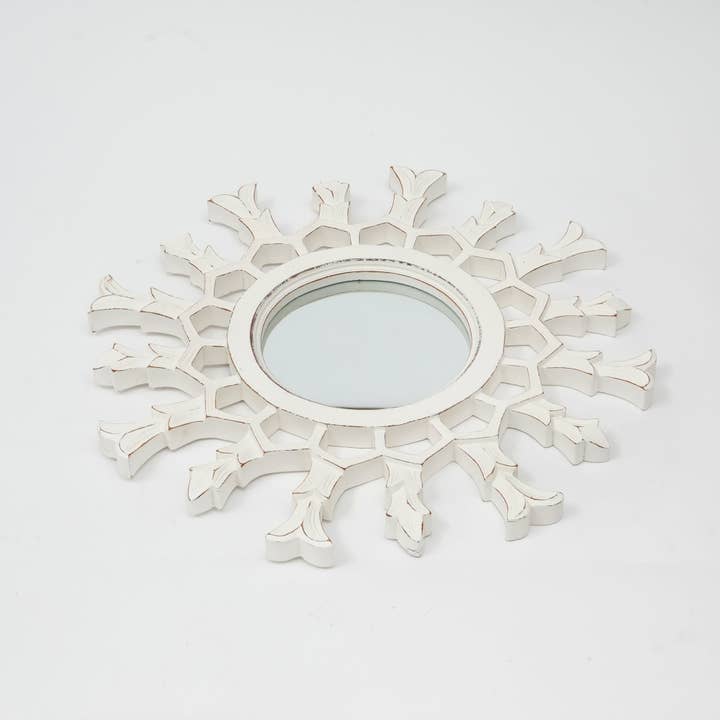 Hand-Carved Metallic Wooden Sunburst Wall Mirror - Decorative Statement Mirror for Living Room, Entryway & Bedroom Decor