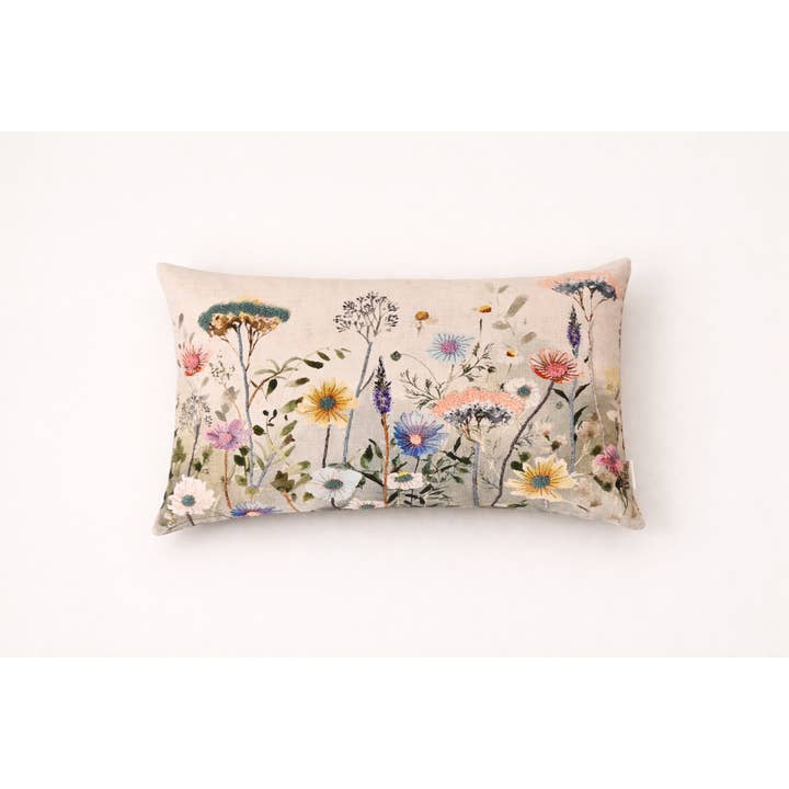 Spring Botanical Embroidered Lumbar Cushion-40x60 cm